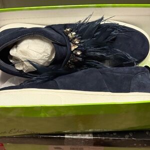 Sam Edelman Navy Sneakers with Feather Accent and Jewels